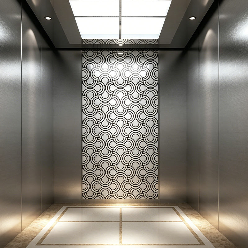 Lift pentru pasageri din oțel inoxidabil din sticlă și oglindă cu artă decorativă